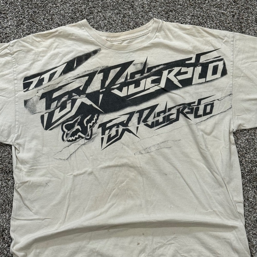 Y2K Fox Racing Graphic T-Shirt Cream Fox Riders Co Motocross Distressed Mens XL